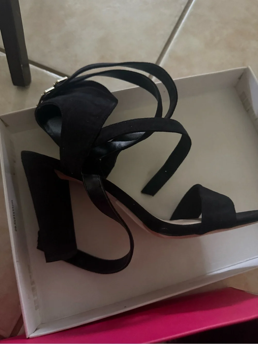 JustFab Black Suede Strappy Block Heel Sandals